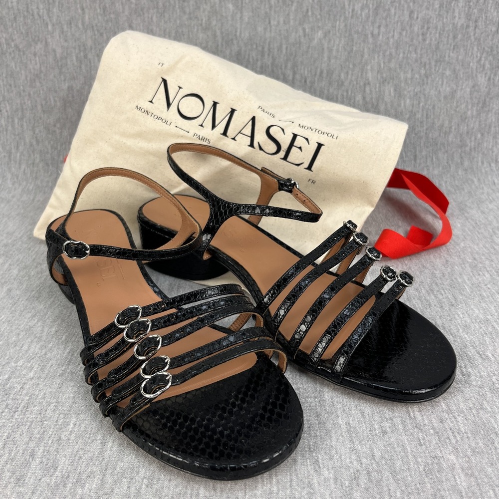 Nomasei Belle Du Jour Sandals Womens 40 (US 9) Embossed Black Made in Italy NEW